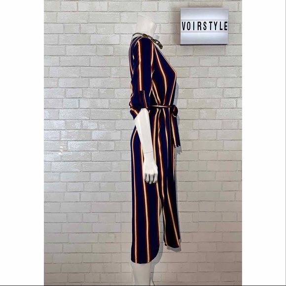 CHIC NAVY STRIPED BUTTON UP MIDI DRESS - Picture 7 of 8